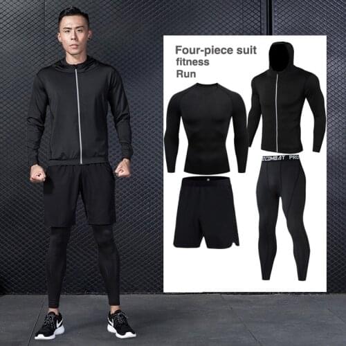 4pcs / set Mens Tracksuit Sport Suit Gym Fitness Compression Clothing Running Jogging Sport Wear Exercise Workout Tights