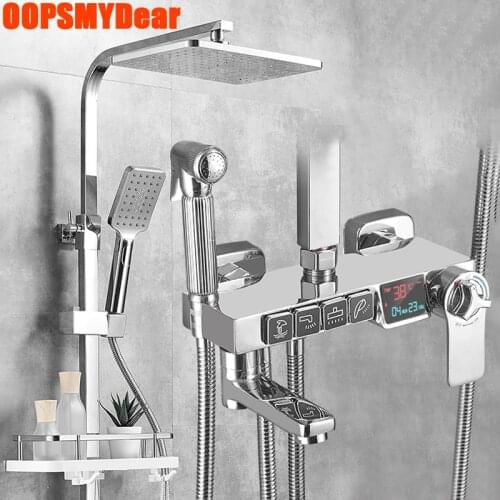 Thermostatic Shower System Bathroom LED Digital Shower Set Wall Mount Smart Bath Faucet Hot Cold Mixer Square Head SPA Rain Tap