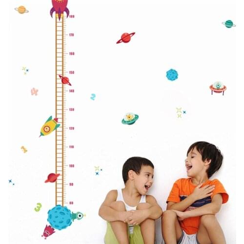 Creative Rocket Spaceship Growth Chart Wall Stickers For Kids Room Decorations Nursery Mural Art Diy Children Height Home Decal