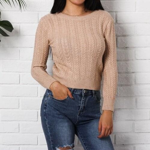 Knitted Sweaters Fashion 2018 Women Pullover Patterns Long Sleeve Jumpers Women Autumn Winter Knitwear Khaki White Blue