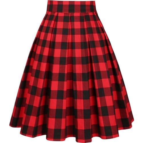England Style School Skirts Women Summer High Waist Korean Pleated Printed Girls Retro Vintage Ladies Red Plaid Skirt SS0012