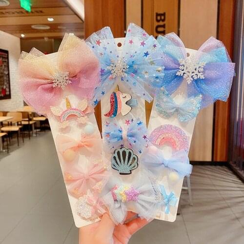5Pcs Girls Cute Princess Chiffon Bow Hairpins Kids Cartoon Sweet Headband Hair Ornament Clips Barrettes Fashion Hair Accessories