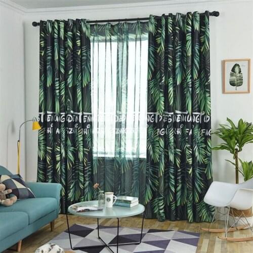 Ins Nordic Green Blackout Curtains for Living Room Bedroom Digital Printed Tropical Rainforest Curtains