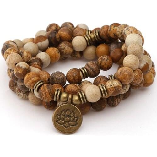 Yellow 108 beads 8mm elastic adjustable Lotus life tree Buddha OM eye Chakra Reiki agate Onyx Yoga Bracelet necklace ugjdg