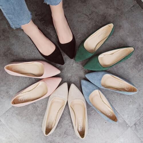 2019 Fashion Women Shoes Woman Flats high quality suede slip-on shoes pointed toe Rubber Women Flat Shoes Ballet plus size