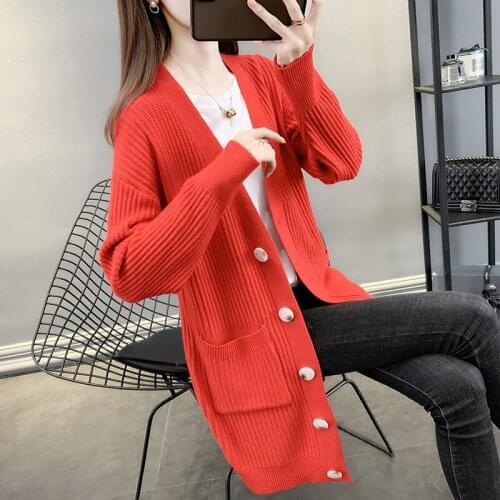 Sweater Fashion 2021 Autumn Spring Mid-length Cardigan Women Loose Sweater Female Pocket Soft Jumper Outerwear Casual Knit Coat