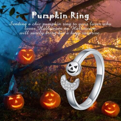 Xiaojing 925 Sterling Silver Fashion Skull Moon Finger Rings with Clear Cz for Halloween Party Women Jewelry Gift Free Shipping