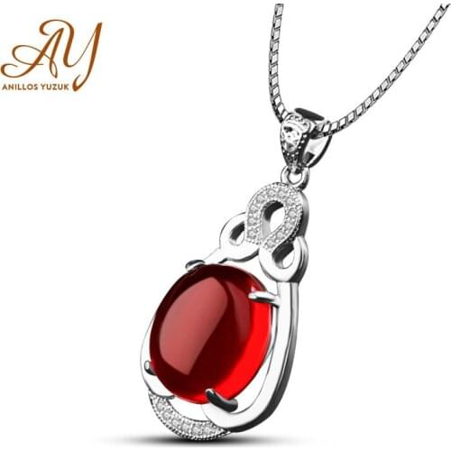 Anillos Yuzuk Oval Shape Natural Green Red Agate 925 Sterling Silver Gemstone Pendant Necklace With Chain For Women Fine Jewelry