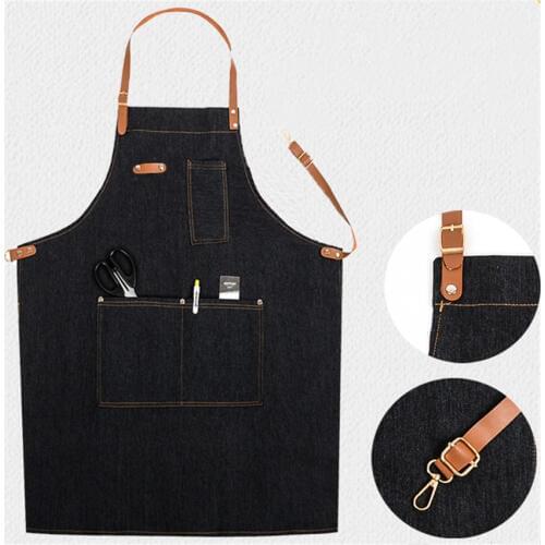 1PC Apron Kitchen Restaurant Chef Denim Bib Waterproof Coffee Shop Bakery Adjustable with Pocket BBQ Hairdresser Aprons