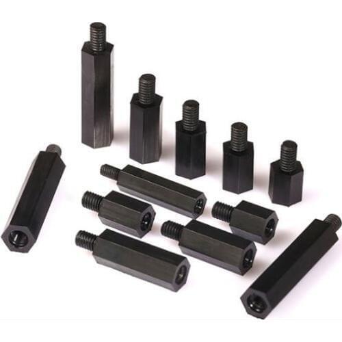 10pcs M4 Black hexagonal nylon column single head isolation column
