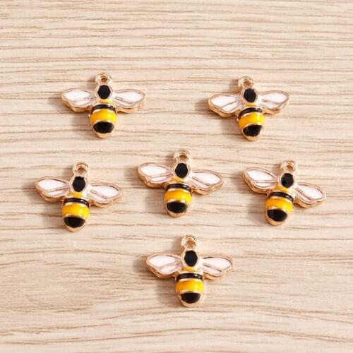 10pcs 14*12mm Cute Enamel Small Bee Charms Pendants for Making Drop Earrings Necklaces Bracelets DIY Handmade Jewelry Findings