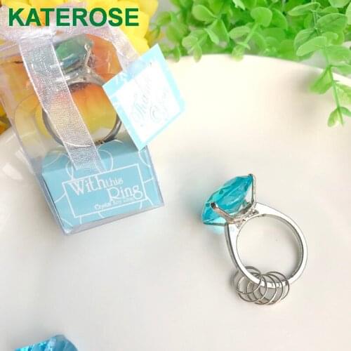 12PCS Blue Crystal Keychain Ring Wedding Favors Bridal Shower Party Giveaways For Guest