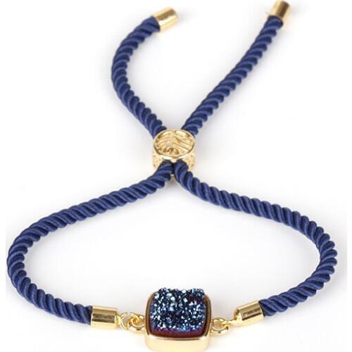 2019 New Fashion Charm Handmade Braided Rope Wrap Bracelets For Women Girls Square Druzy Stone Connector Adjustable Bracelets