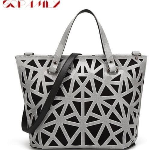 2021 Luxury Handbags Women Messenger Bag Designer BlingBling Geometric Hollow Out Shoulder Bag Laser Plain Folding Tote Hologram