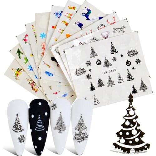 2021 Christmas Nail Sticker Santa Claus Elk Snowman Gift Water Transfer Slider Full Wrap Xmas Cartoon Winter Decal