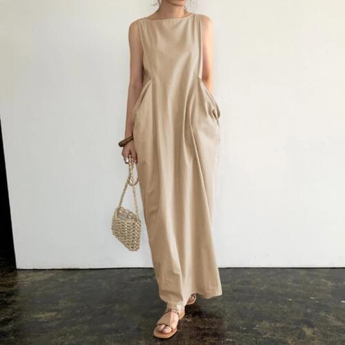 2021 ZANZEA Solid Long Shirt Dress Elegant Women Sleeveless Summer Sundress Fashion Pockets Vestido Robe Femme Dresses