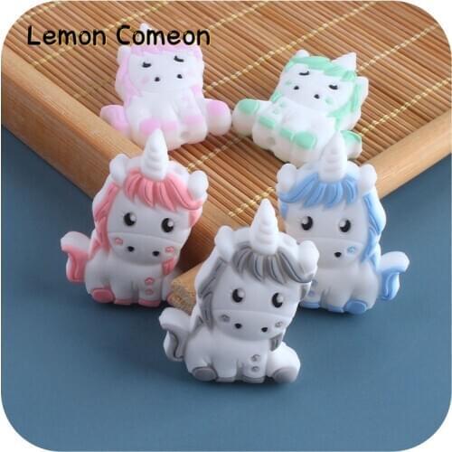 Lemon Comeon 5PC Cartoon Silicone Beads BPA Free Unicorn Chewable Teething Toys Baby DIY Animal Rodent Silicone Baby Teether