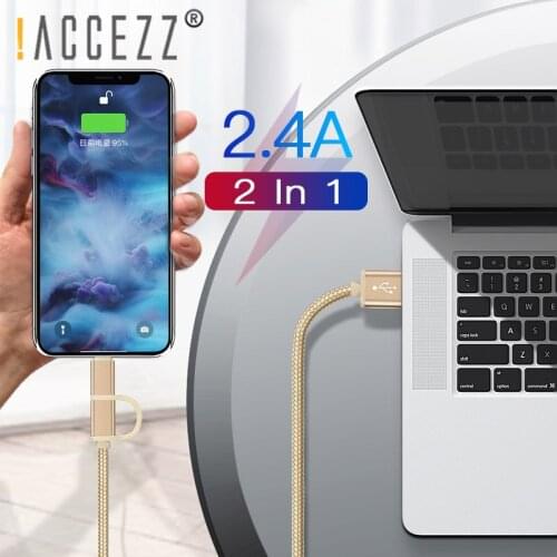 !ACCEZZ Micro USB to Lighting 2 in 1 Nylon Charge Cable For iPhone 7 8 Plus For iPad Mini Fast Charger Cables For Samsung Xiaomi