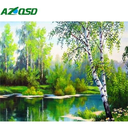 AZQSD Diamond Painting Forest Full Square Embroidery Landscape Handmade Rhinestones Home Decor 5d Diy Needlework Gift Art