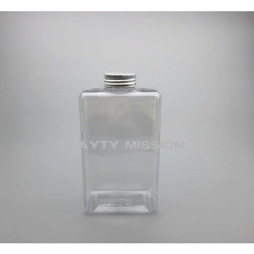 BEAUTY MISSION Clear 500ml 12 pcs Empty Square flat Juice Water Bottle, Aluminum Cap PET Thickening Refillable Creative bottles