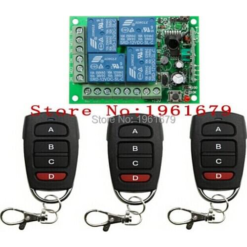 DC 12V 10A 4 channel RF Wireless Remote Control system 1 Receiver 3 Transmitter new quality remote contro