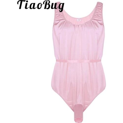 Men Sissy Bodysuit Hot Sexy Lingerie Crossdresser Gay Erotic Underwear Open Penis Sheath Satin Sleeveless Teddies Nightwear Soft