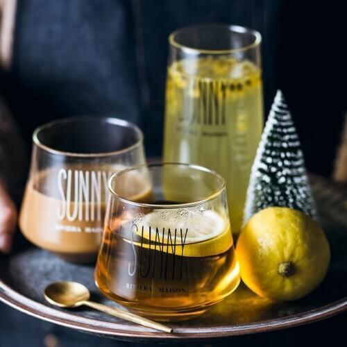 Sunny water cup Nordic wind lighter juice beer drink cup small fresh glass English glass letter water cup home cold drink cup