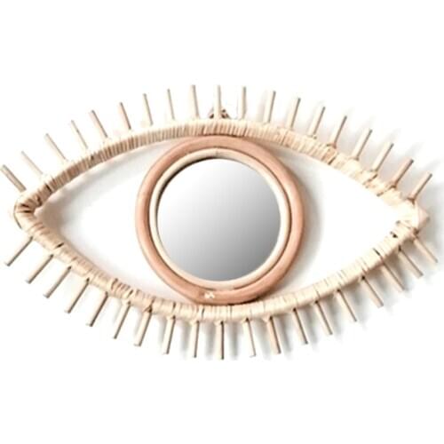 Eye Vorm Decoratieve Rotan Spiegel Innovatieve Art Decoratie Ronde Make-Up Spiegel Dressing Badkamer Opknoping Muur Spiegel