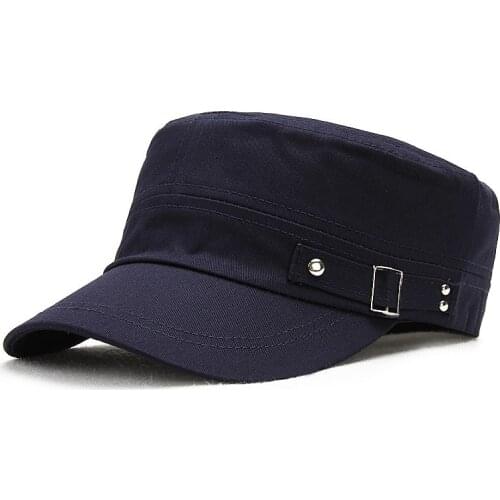 Military Style Cadet Army Cap Men Women Pure Color Washed Cotton Flat Top Cap Summer Autumn Adjustable Chapeau Visor Hat