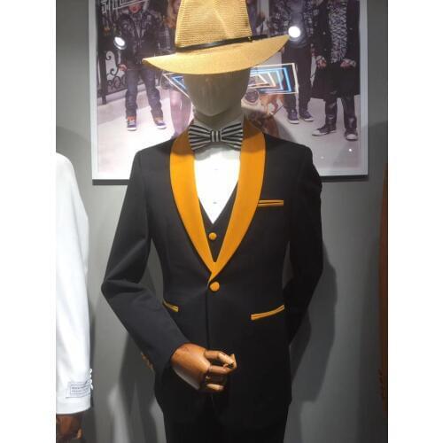 Classic Black wedding suit for men suits slim fit bridegroom best man party Brown ball round Lapel tuxedo 3 piece Blazer Jacket