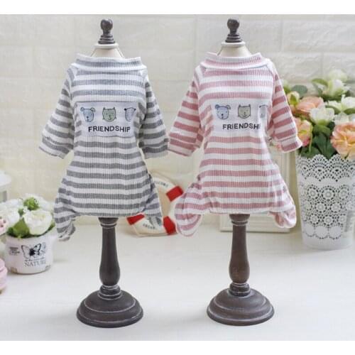 Dog Cat Jumpsuit Clothes Cotton Pet Pajamas Costume Puppy Strip Half-high Collar Pullover for Small Dogs Chihuahua perros ropa