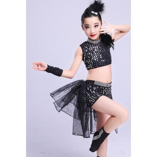 Girl Jazz Dance Set For Girls Jazz Dance Costumes for Kid Hip Hop Dancing Child Sequins Stage Performance Black Hip Hop Costumes