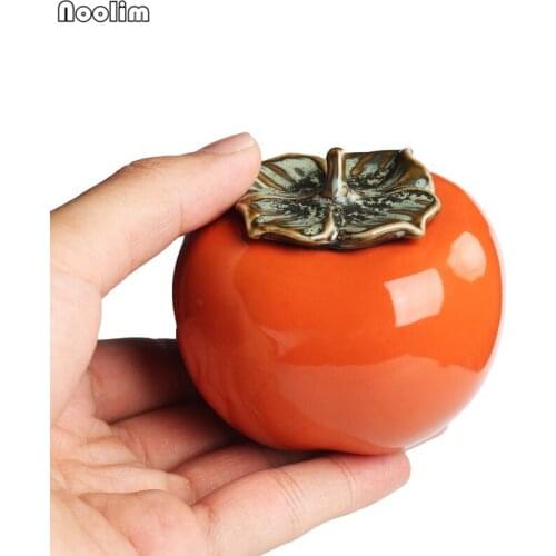 NOOLIM Chinese Kung Fu Jingdezhen Tea Caddy Mini Cans Persimmon Canister Portable Container for Puer Oolong Storage Chests