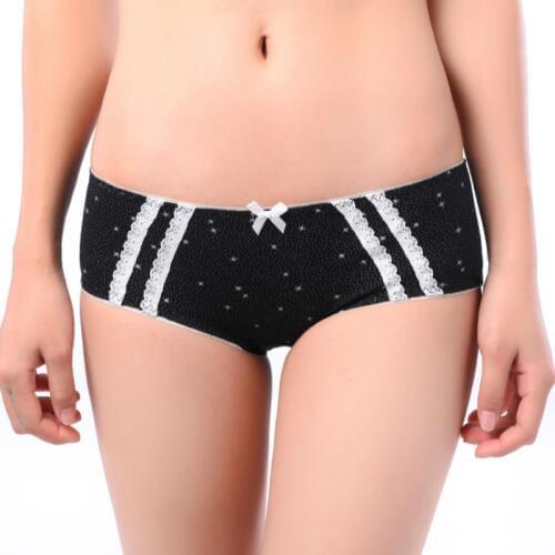 2019 new sexy cute bow star map lace side hip elastic cotton mid-rise boxer pants boyshort womens underwear