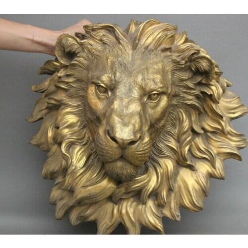 Wholesale factory Chinese Brass Copper Evil Lion Head Mask Wall Hang Family Decor Art Sculpture