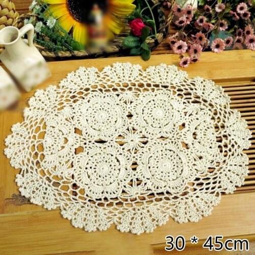 Oval Placemat Table Place Mat Vintage Hand Crochet Cotton Lace Doilies Floral Beige/White Kitchen Tools Gadgets Accessories