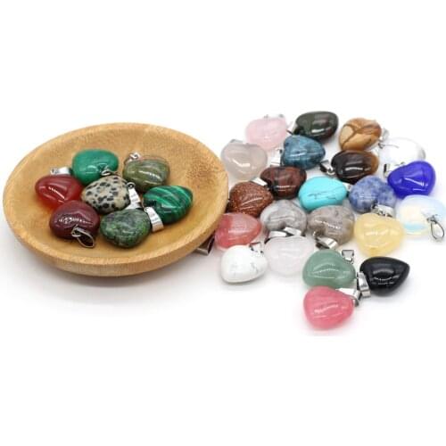 2 Pcs Natural Stone Pendants Heart Shape Agates Crystal Turquoises Stone Charms For Making Jewelry Women Necklace Bracelet Gift