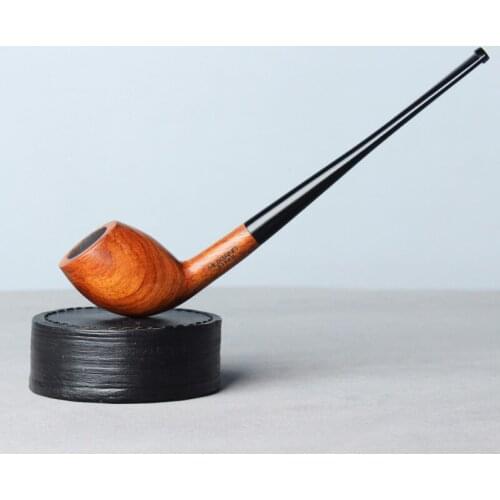 RU-Handmade Rosewood Tobacco Pipe 3mm Metal Filter Long Straight Handle Wooden Reading Smoking Pipe 10 Cleaning Tools Kit ad0076