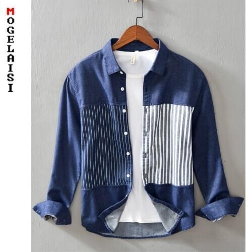 Fashion 2020 autumn Striped shirt men blue long sleeve shirt tops 100% cotton slim Comfortable casual shirt camisas masculin 841
