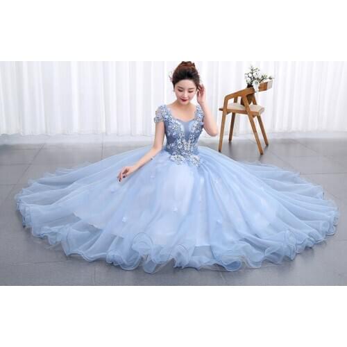 Light blue embroidery princess ball gown lovely gown vintage dress Victorian /Marie/can customs making/design welcome