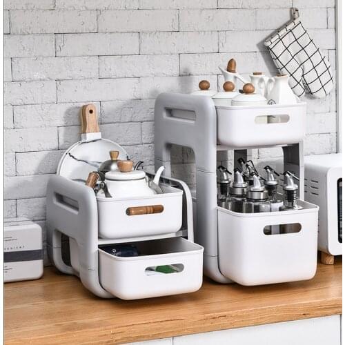 Large Capacity Kitchen Home Storage Rack Drawer Type Can Be Pushed and Pulled Under The Cabinet Double Shelf Organizer