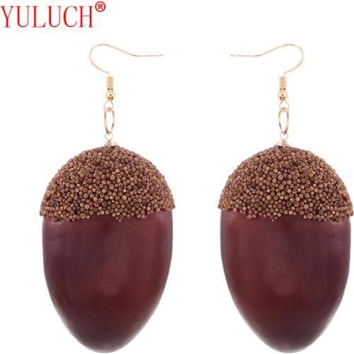 YULUCH 2018 Popular retro style novelty acorn and pine cone imitation food personality woman jewelry theme party earrings gift