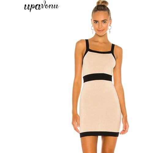 Free Shipping 2021 New Summer Womens Apricot Bandage Dress Sexy Sling Sleeveless Bodycon Celebrity Club Evening Party Vestidos