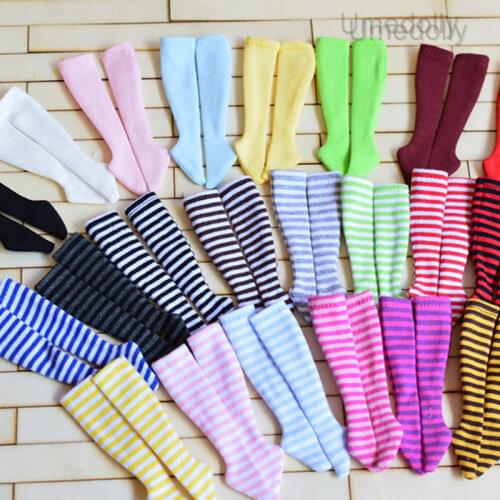 1 Pair 1/6 Dolls Cotton Solid Color & Stripe Stocking for Blyth, Pullip, Barbi, Momoko, Licca Doll Socks Clothes Accessories