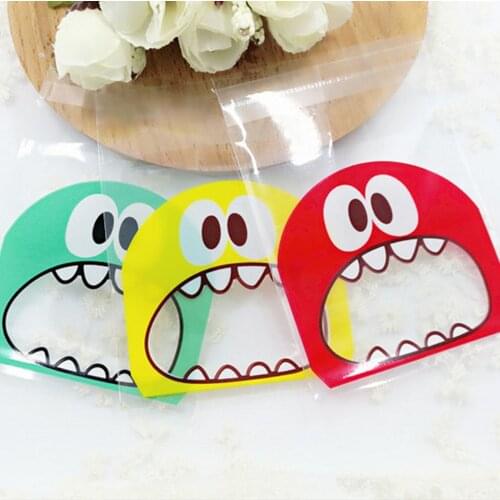 100Pcs Mix Color 7x7cm/10X10cm Cute Monster Print Self-adhesive Food Packing Bag Cellophane Bag Plastic Biscuit Party Favor Bags