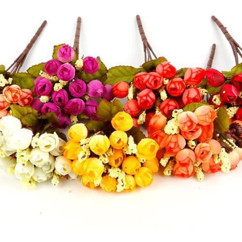 15heads/1 bundle Silk Rose Bride bouquet Artificial Flowers for Home Wedding Christmas New Year Decoration
