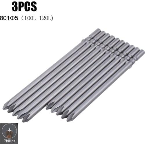 3PCS 801Φ5 Phillips Screwdriver Bits 5mm Round Shank Head Electric Magnetic Driver Bit for DC Powered Hand Tools 100/120mm L