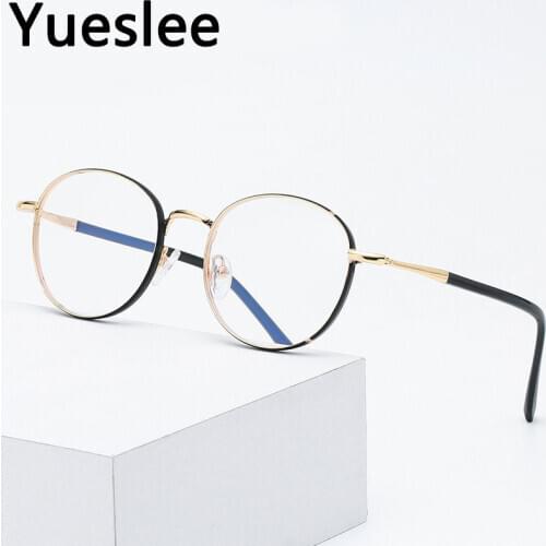 49752 Metal Anti Blue Light Retro Round Glasses Frame Men Women Optical Fashion Computer Eyeglasses