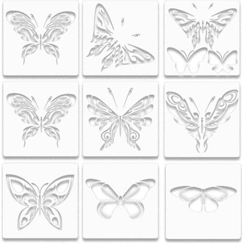 9pc 20*20cm Butterfly Stencil Decorative DIY Walls Layering Painting Template Scrapbook Coloring Office School Supplies Reusable