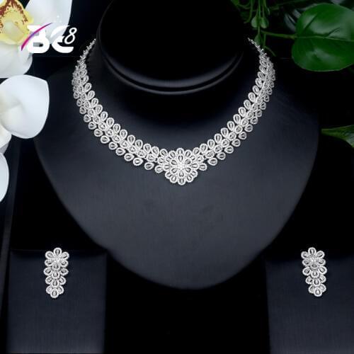 Be 8 Luxury Micro Pave Cubic Zirconia White Color Big Flower Women Wedding Costume Necklace Jewelry Set for Brides Bijoux S429